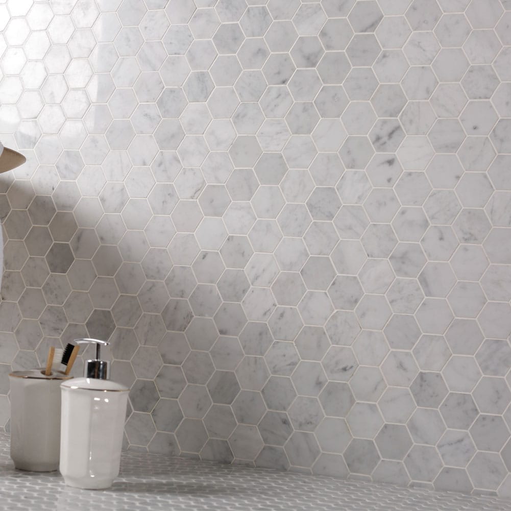 Bianco White Carrara Marble 2 Inch Hexagon Mosaic Tile Polished (5-Pack)